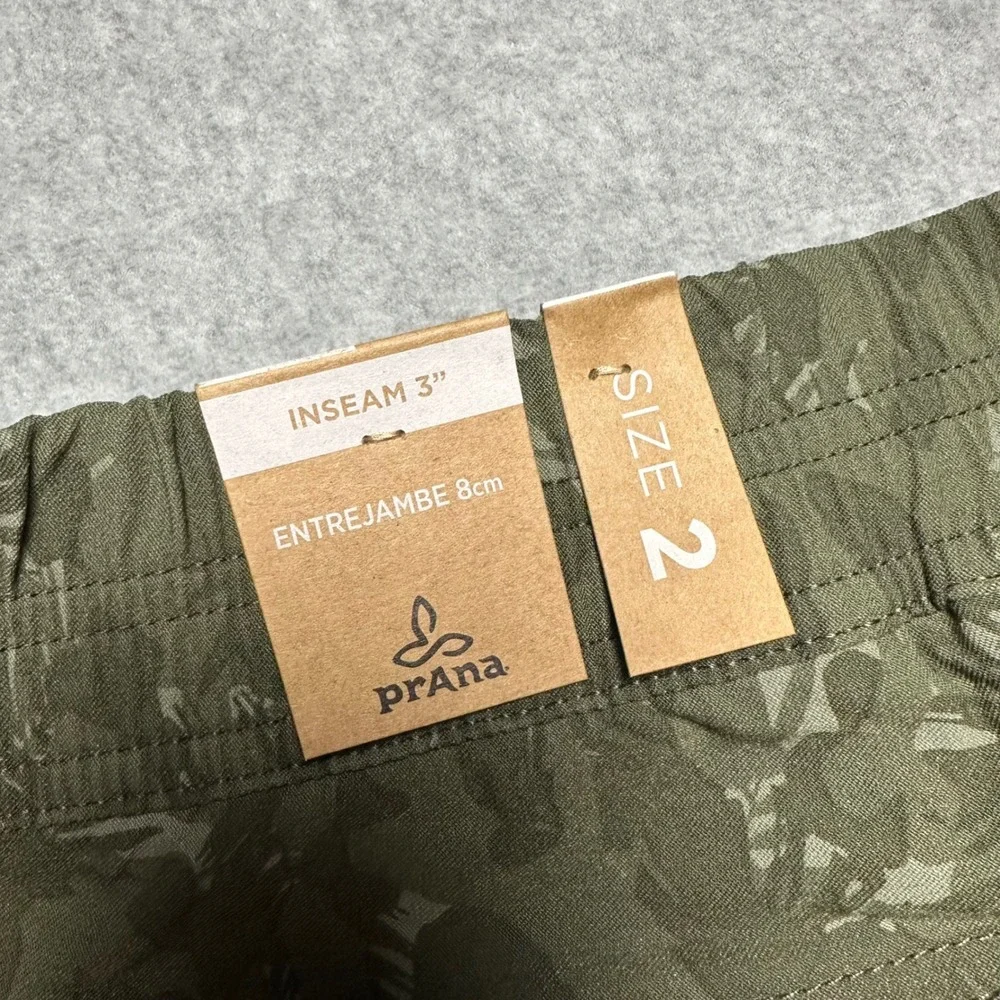 Prana Halle E-Waist Short II Evergreen Camo Green Hiking Shorts Women Size 2 NWT - Picture 3 of 4
